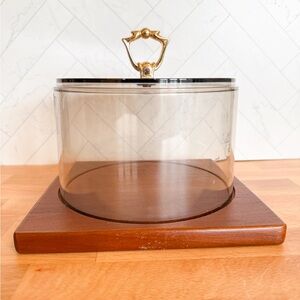 Vintage Kromex Acrylic Cheese Dome on Wood Base